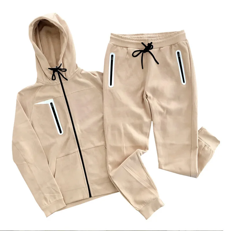 European and American Sports Fitness and Leisure Set for Men's Autumn New Style Youth Air Layer Hooded Zipper Men's Set