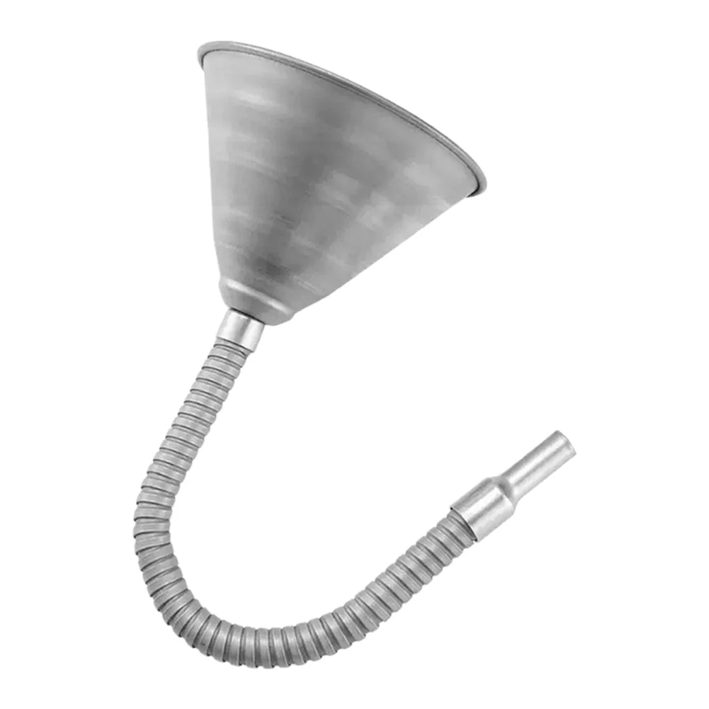 Iron Funnel for Oil and Fuel Transfer with Filtered Funnel Head and Flexible Hose for Workshop Garage and Mobile Service Use
