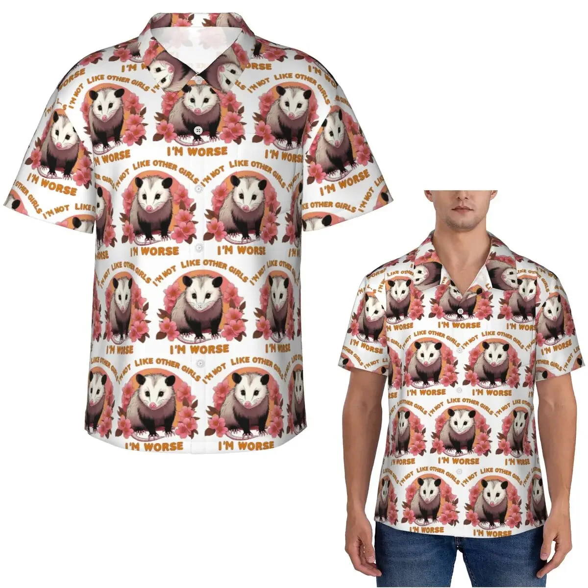 I'm Not Like Other Girls, I'm Worse Possum Hawaiian Shirts Funny Men Short Sleeve Shirt for Summer Beach Men's Lapel Tops