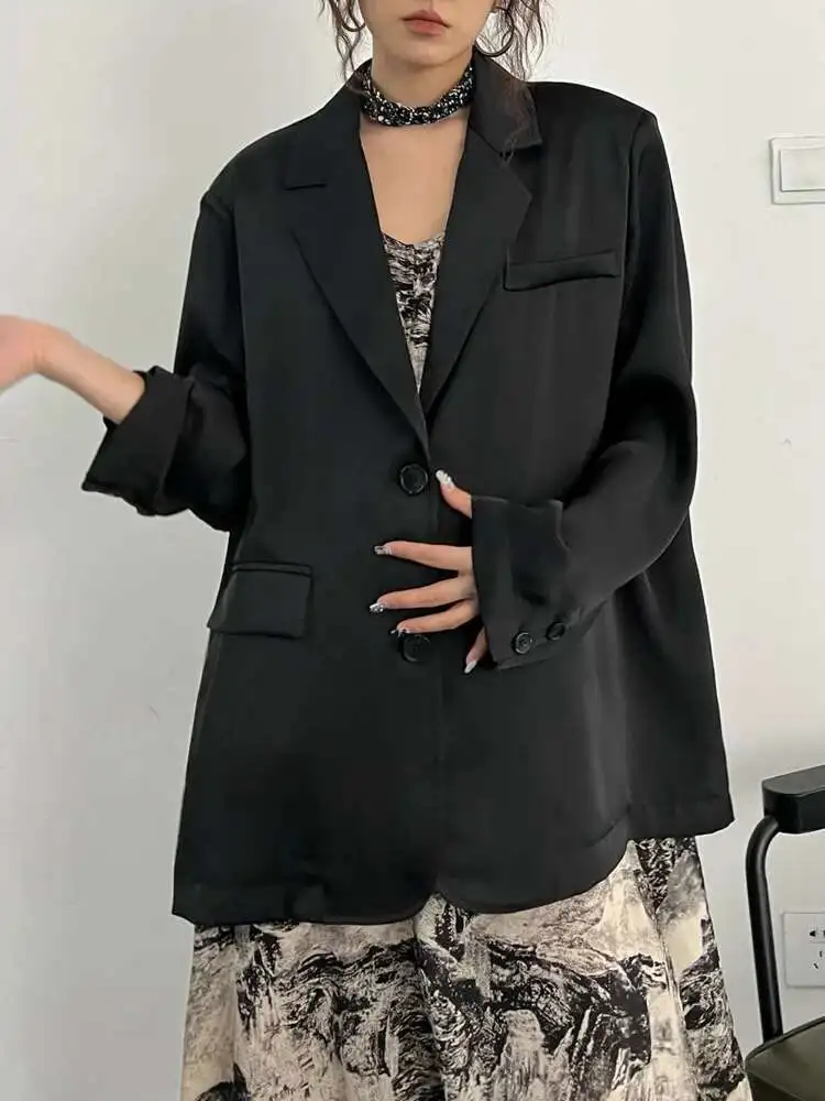 BJTZ Back Slit Silk Face Sunscreen Suit Cardigan Jacket For Women 2025 Summer New Black Light Loose Fitting Casual Blazer HL712