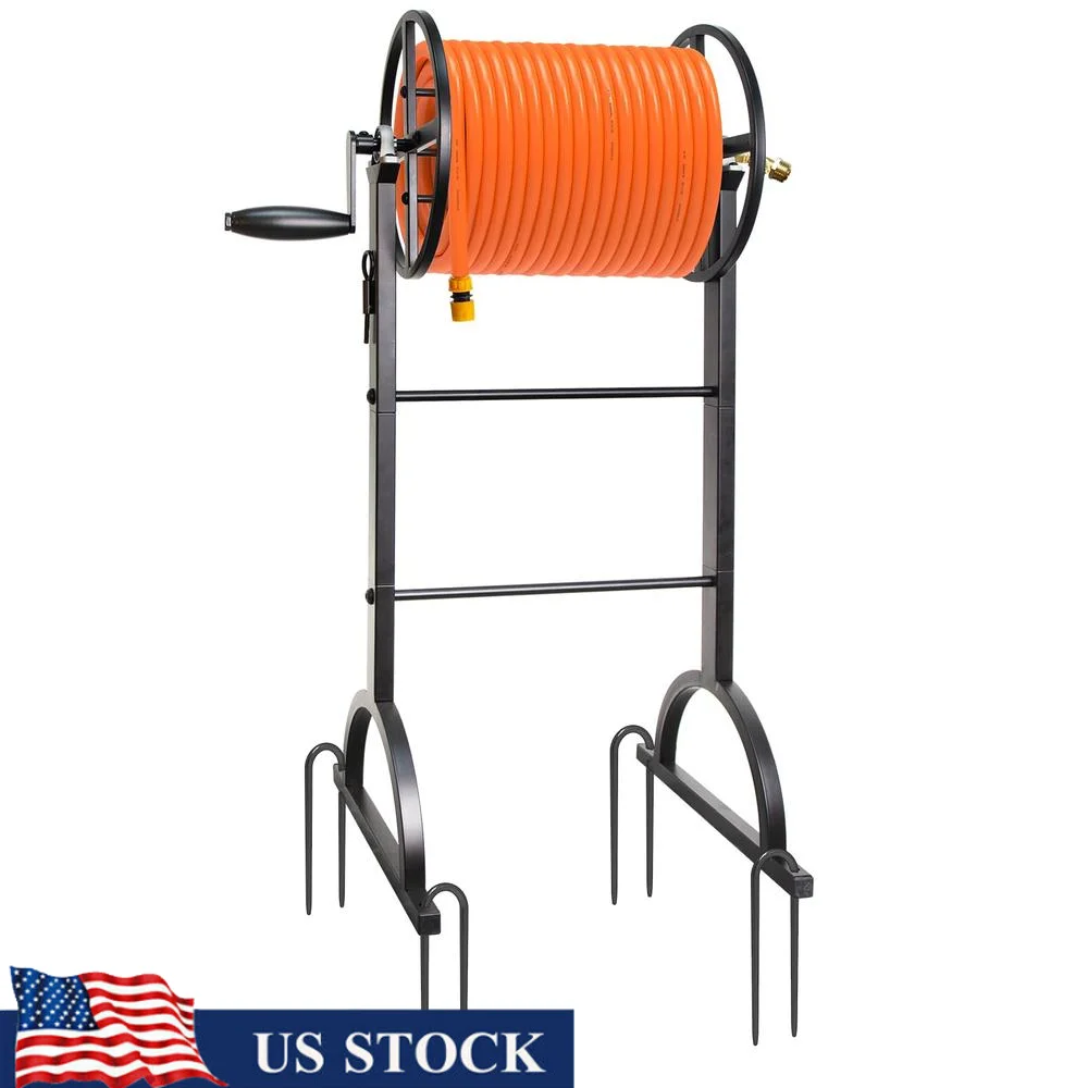 Upgrade Metal Garden Hose Reel Holder Heavy Duty Water Winder 200FT 5/8