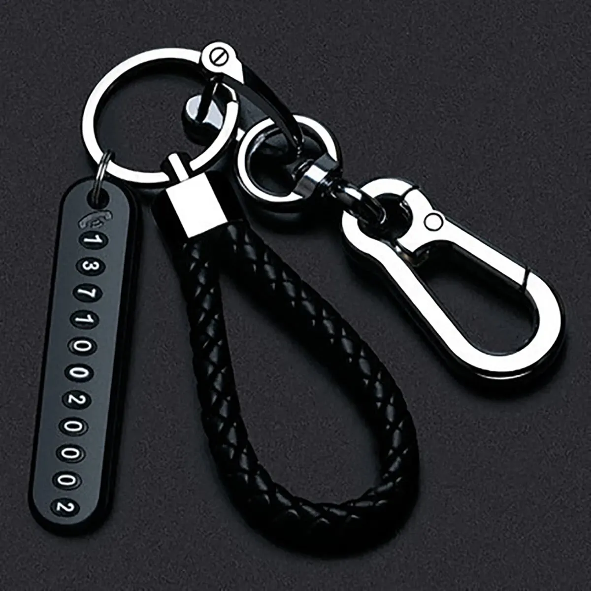 

Ingemark DIY Mobile Phone Number Plate Pendant Keychain Men Punk Woven Leather Rope Anti-lost Car Key Chain Accessories