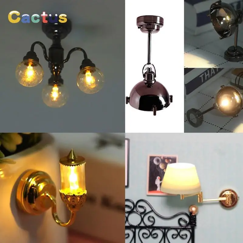 1PCS 1/6 1/12 Scale Dollhouse Lights Miniature LED Wall Sconce Lamp Battery Operated With ON/OFF Switch Lighting Accessories