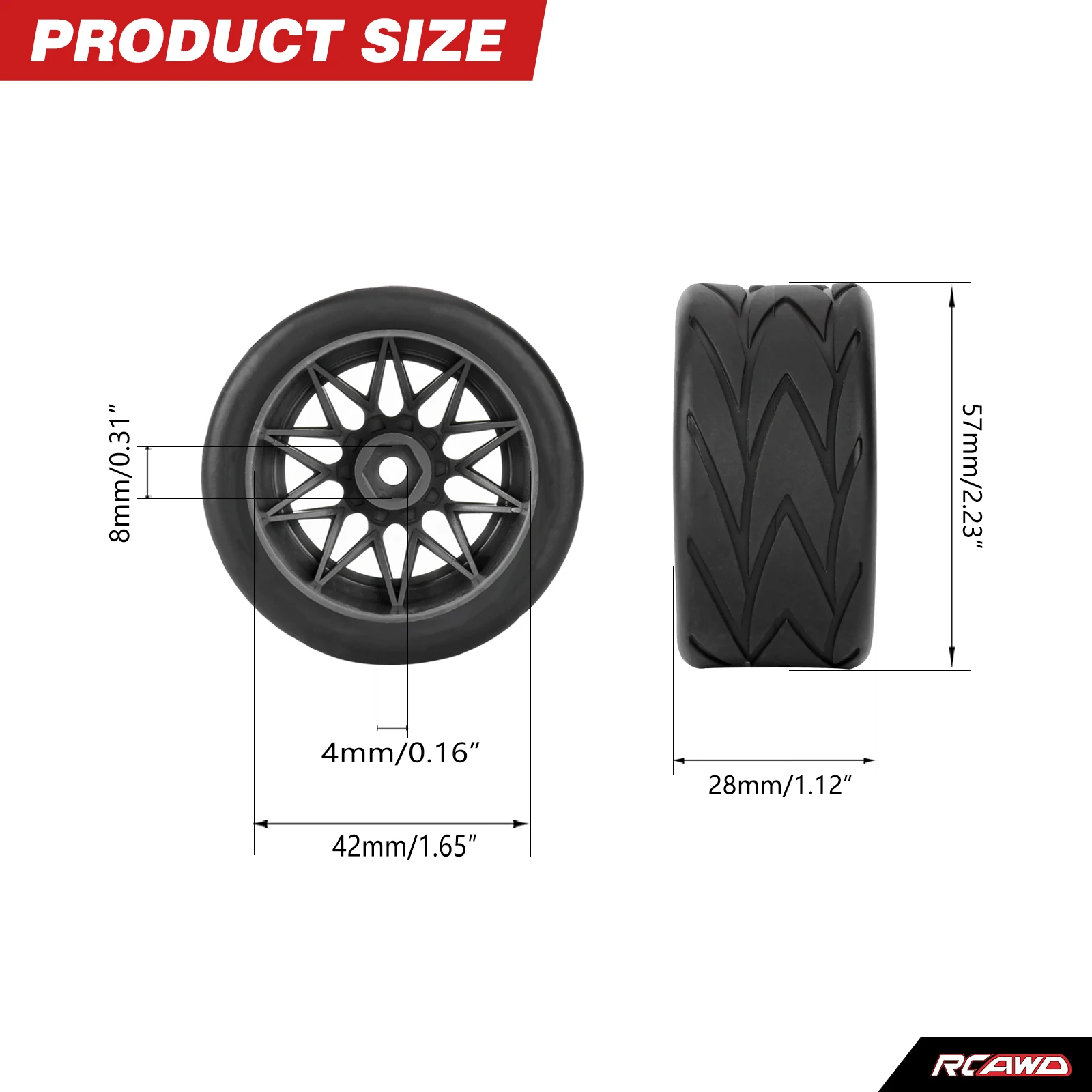RCAWD 4Pcs Tires Wheel for 1/12 Losi LOS-1914 LOS1122409 LOS1122408 Rubber Upgrade Part High Traction Durable