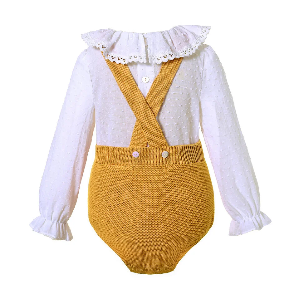 Pettigirl Baby Cute Girl Romper Sweater Newborn Boy Jumpsuit White Shirt Yellow Infant Clothing