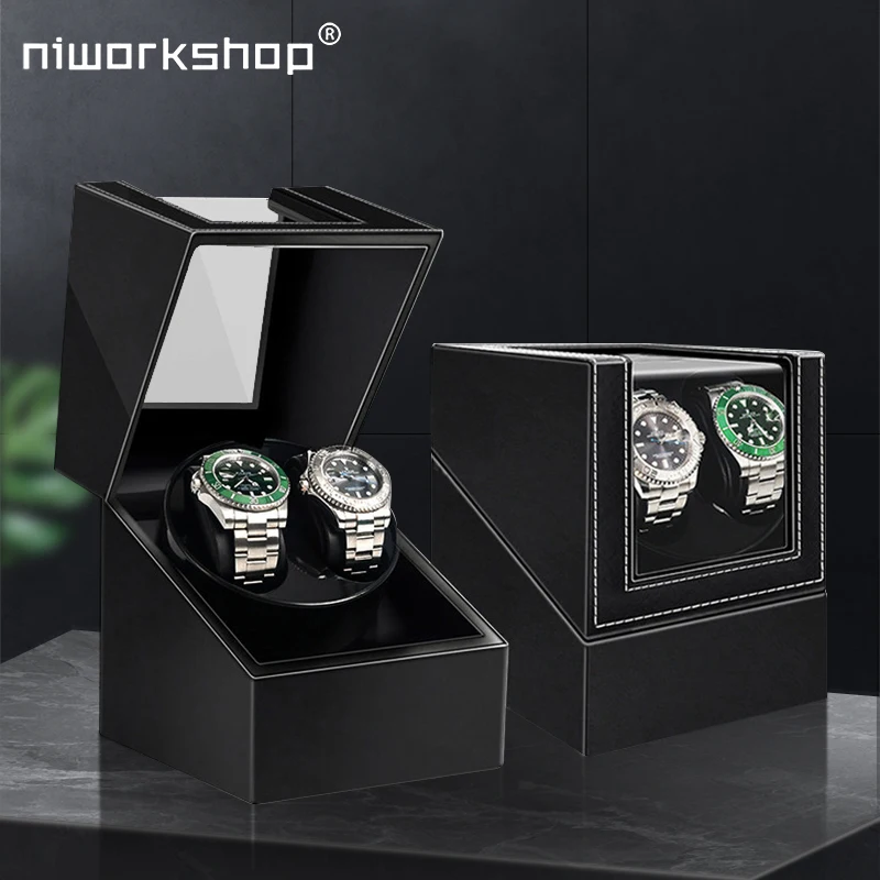 1pc Niworkshop 2 Slots Automatic Watch Winder, Luxury PU leather Watch Box with Silent Motor, Flexible Watch Pillow