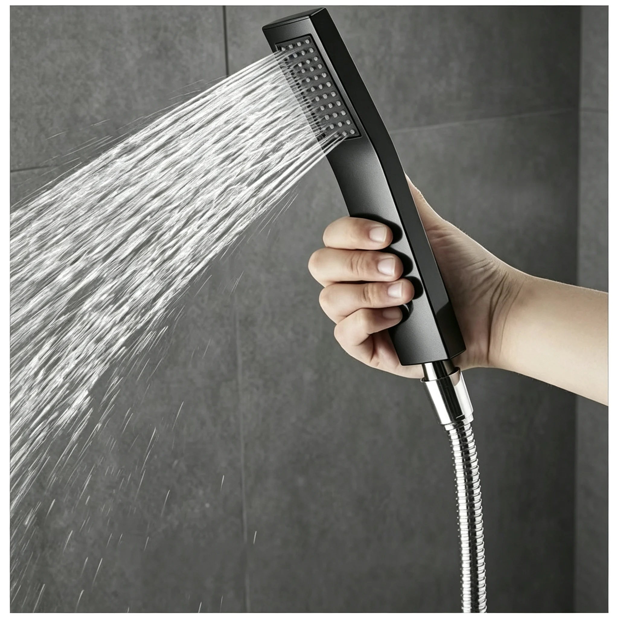 1Pc Stainless Steel Square Pressurized Handheld Shower Head Bathtub Bathroom Sprayer Single Hole Wall Mounted Hotel Shower Set