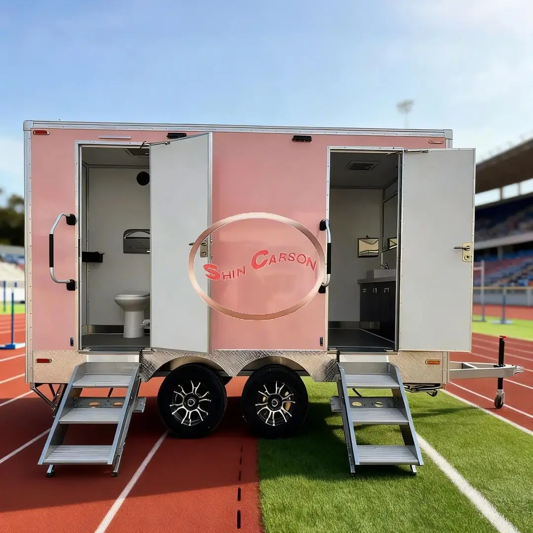 Portable Towed Outdoor Restroom Trailer Toilet with Flush Vent And Removable Tank for Camping Weddings Construction
