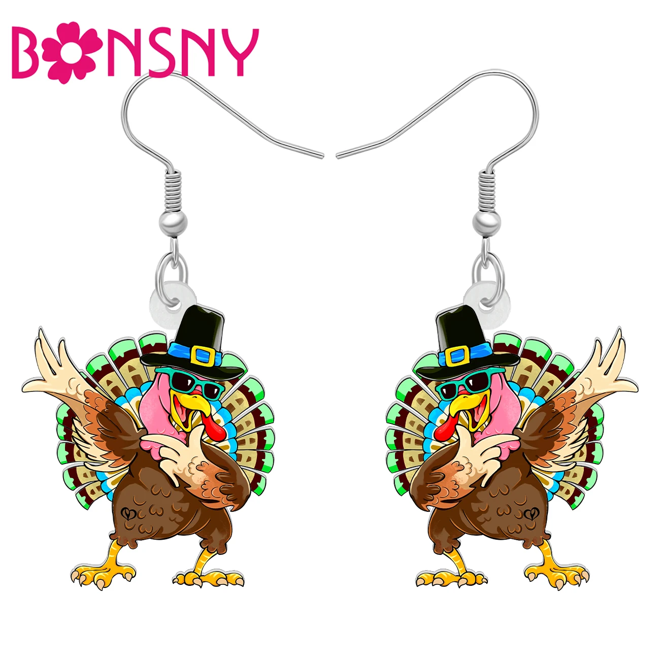 BONSNY Acrylic Thanksgiving Turkey Dangle Earrings Thankful Gifts Cool Dance Chicken Fashion Animal Fall Jewelry For Women Charm