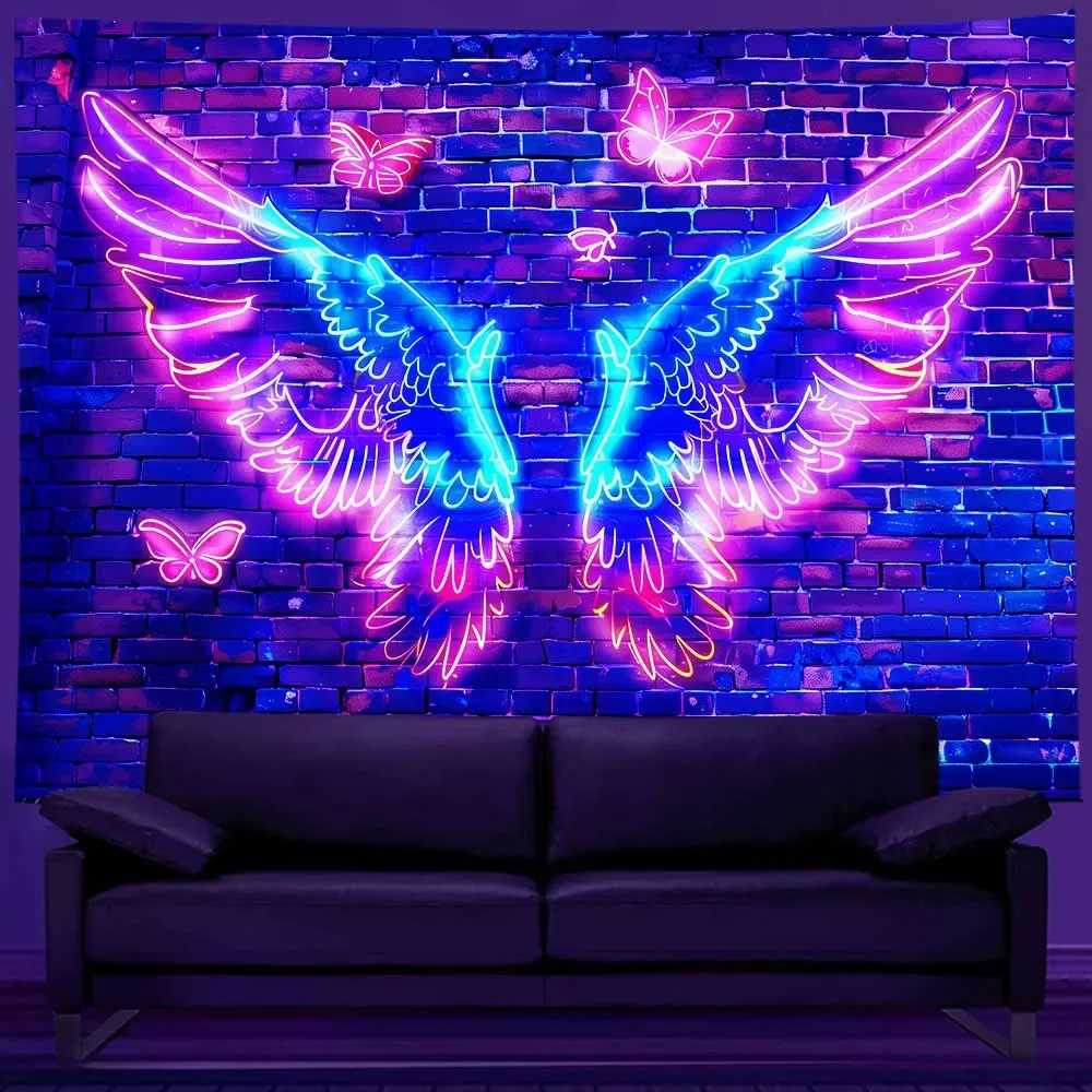 Neon Art Creative Forest Planet Blacklight Tapestry,Wall Hanging Glow Under Ultraviolet Light For Dorm,Living Room Party Décor