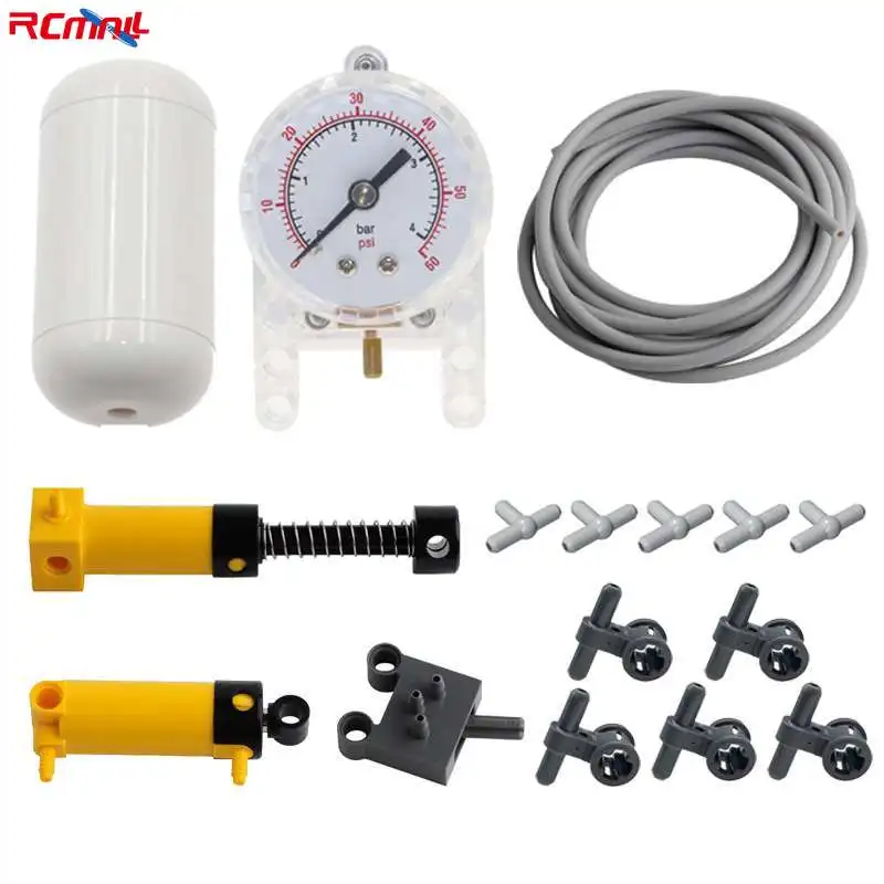 16pcs/set MOC Pneumatic Building Blocks Kit Pneumatic Switch Air Pump Hose Pipe Barometer Air Tank Compatible with Legoeds 47223