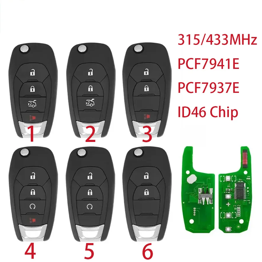 PCF7941E PCF7937E 2/3/4 Button Flip Remote Key ID46 Chip 315/433Mhz for Chevrolet Cruze Avo Trailblazer Onix Tracker Smart Key