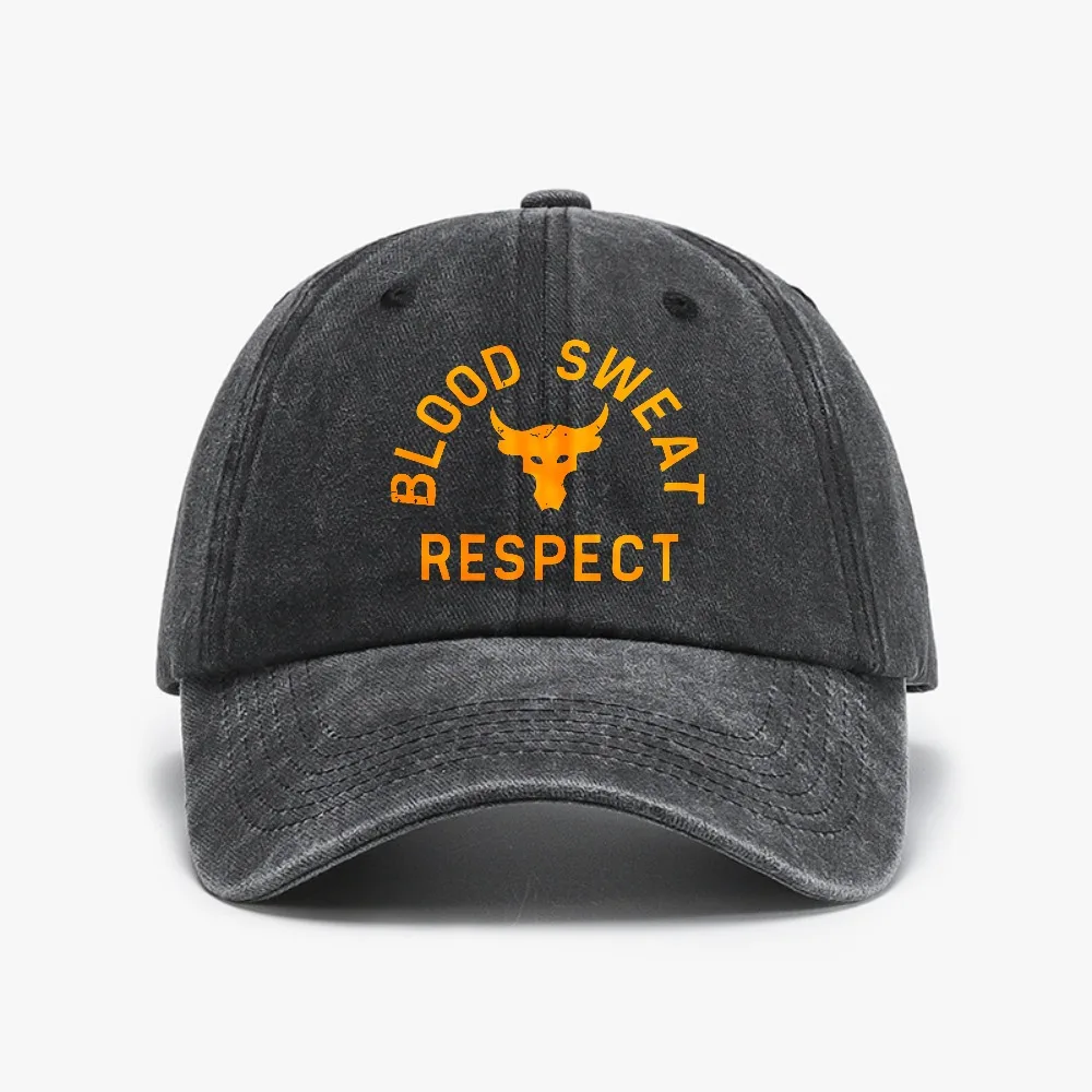 

Men Project Rock Blood Sweat Respect Graphic Washed cowboy Baseball Cap Adjustable Cotton hat Outdoor sun protection hats