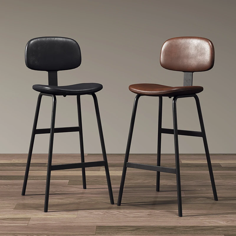 

Industrial Style Simple Modern Home Bar Stool Leather High Chair with Soft Backrest Iron Art Dining/Living Room Bar Chair