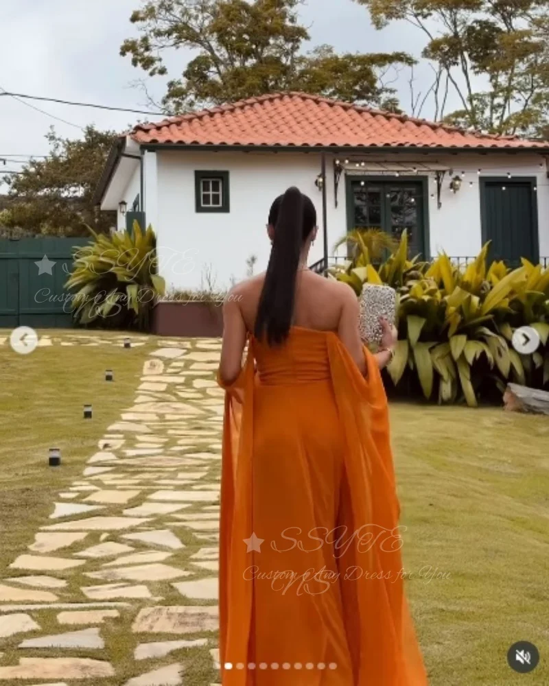 فساتين سهرة برتقالية أنيقة من SSYTENS قبالة الكتف طيات مخصصة لحفلات الزفاف شيفون فساتين لحضور الحفلات الموسيقية على الشاطئ 2025