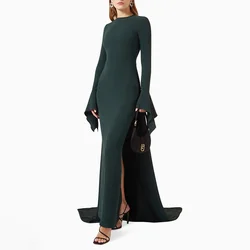 Dark Green Evening Dress Long Sleeves O Neck Sheath/Column Formal Evening Gowns for Women 2024 Elegant Wedding Guest Dresses
