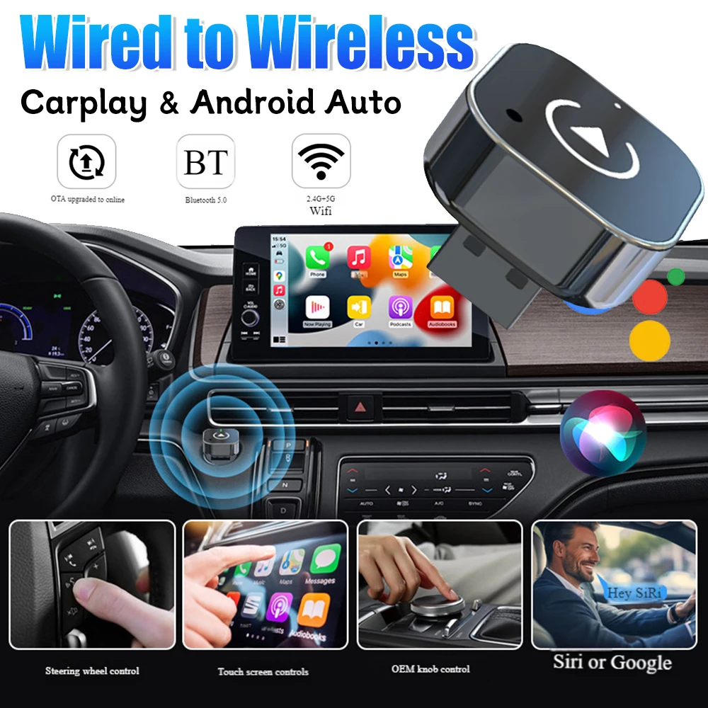

Беспроводной адаптер Android Auto/CarPlay: Преобразует проводной CarPlay в беспроводной, автоматическое подключение для автомобилей с заводской проводной системой.