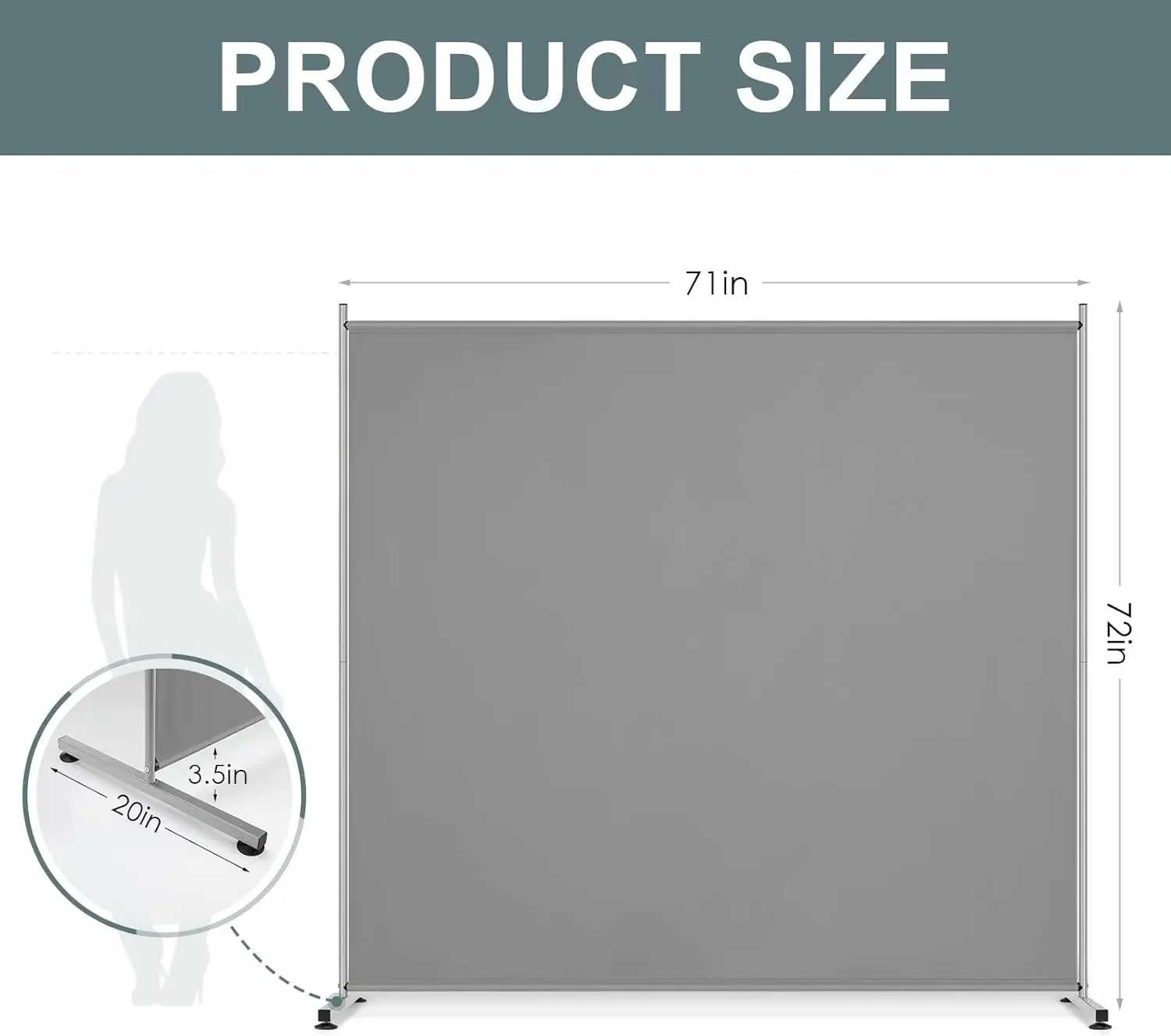 Single Large Panel Room Divider, Privacy Screen for Office, Partition Separators, Freestanding Divider 71''W x 71''H, Gr