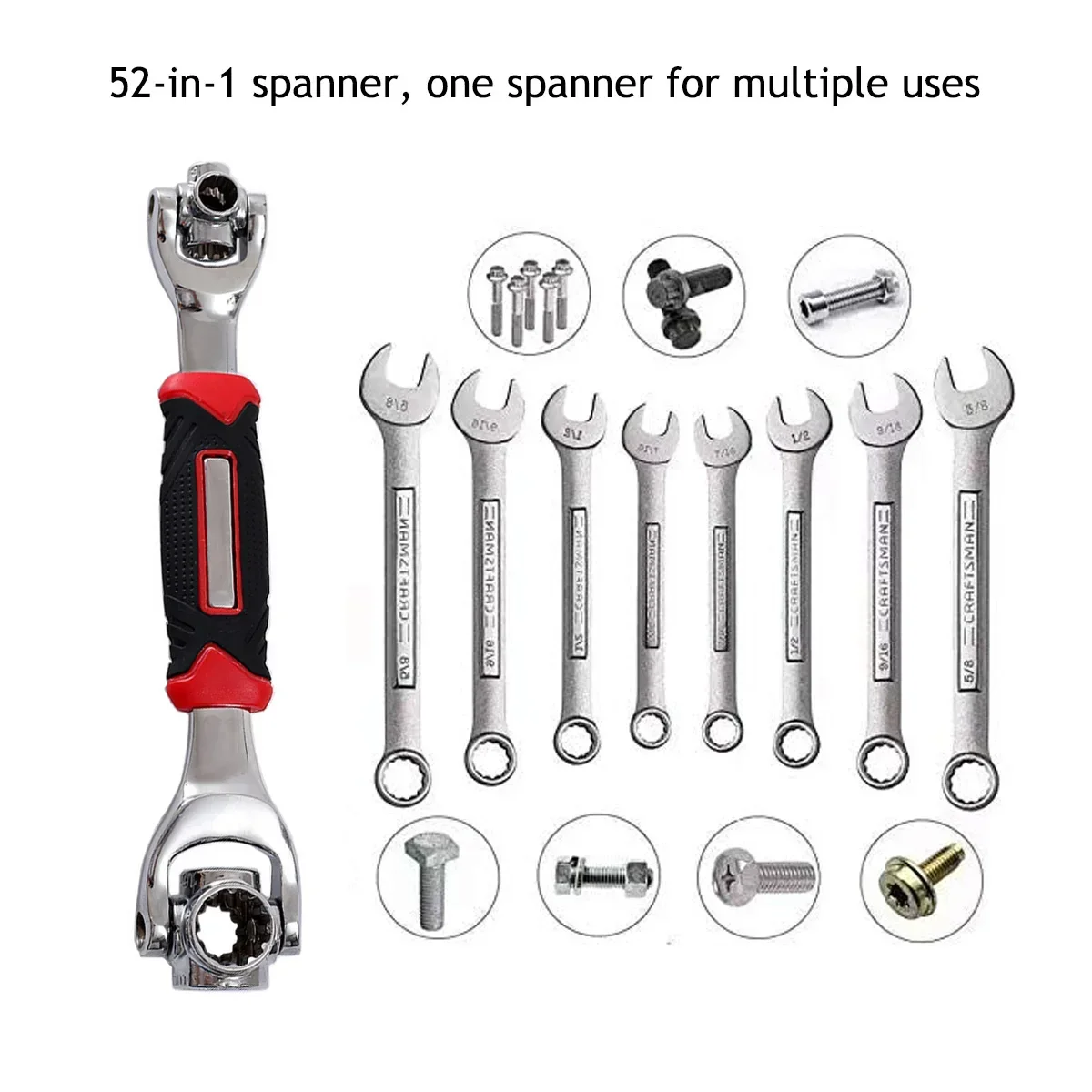 Wrench Multi-Use 360 Degree 8-21mm Universal Wrench 52-in-1 Multi-Function Socket Wrench Set 8-in-1