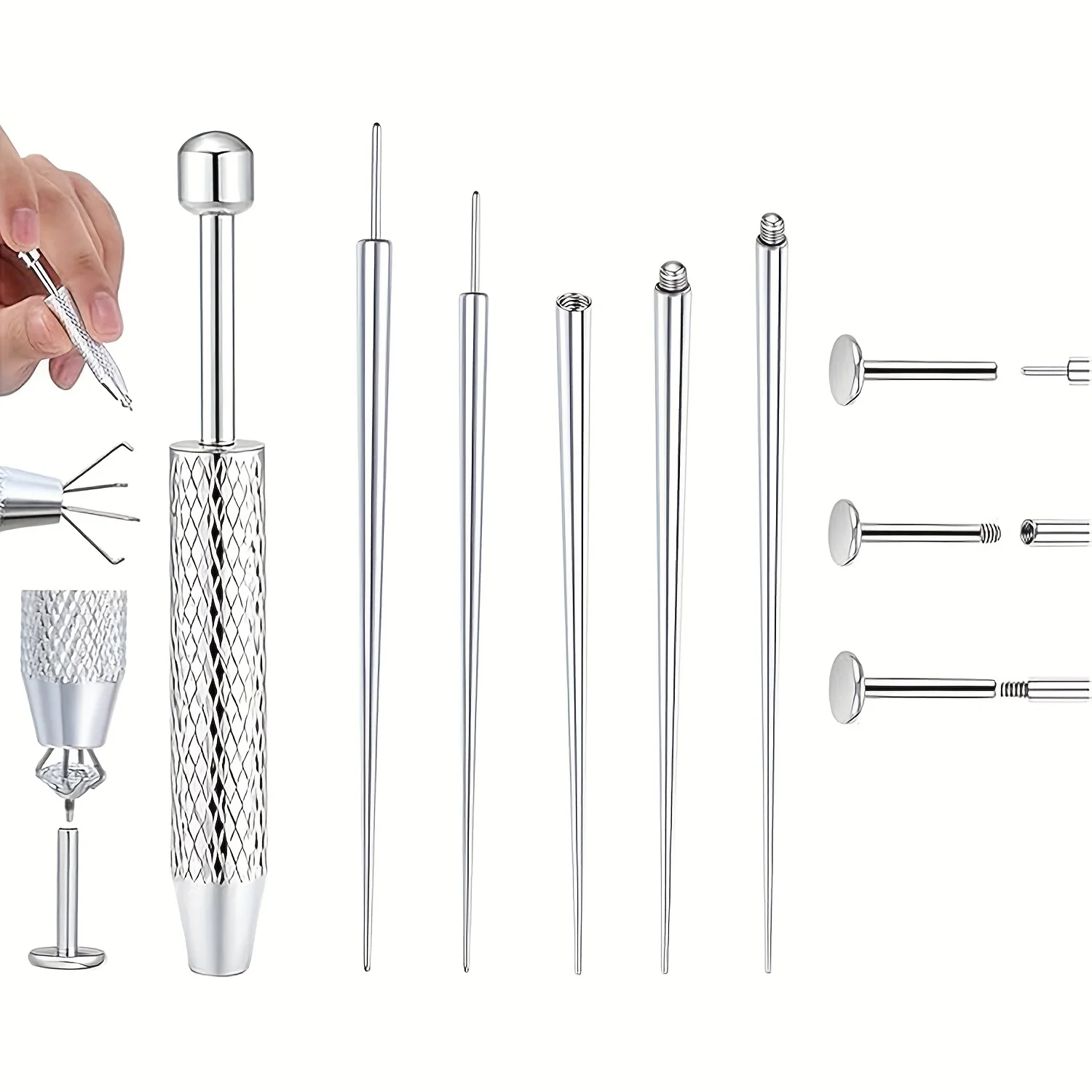 

14/16/18G Internal Thread Curved Taper Pin, Titanium Piercing Tool Kit for Nose Lip Helix Tragus Body Jewelry