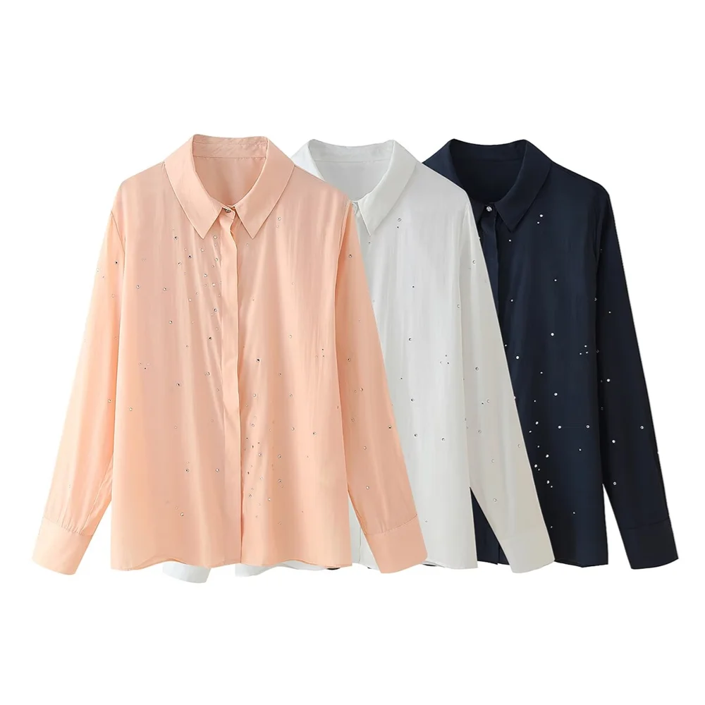 PB&ZA2024 autumn new women\'s clothing fashion temperament commuting simple jewelry embroidery design shirt top