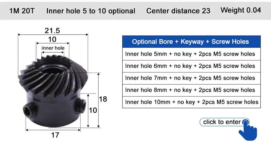 45 # Stahl-Spiralkegelradgetriebe, 2M, 15T bis 60T, Modul 1:4, 90 Grad Differentialgetriebe, gleicher Übersetzungsverhältnis, Durchmesser 8mm bis 12mm, Loch – Detail 7