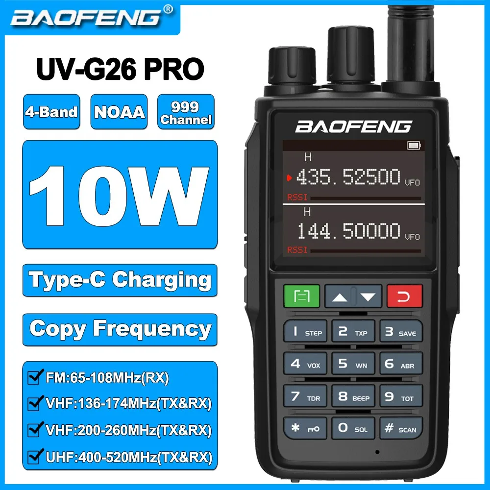 Baofeng UV G26 Pro 10W Walkie-Talkie Handheld Long Range Copy Frequency Matching FM Four Bands Outdoor Radio Station 2Way Radios