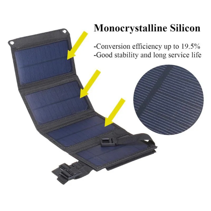 25W Folding Solar Panel USB 5V Solar Charger Portable Solar Battery Power Bank for Outdoor Camping Hiking + Cable