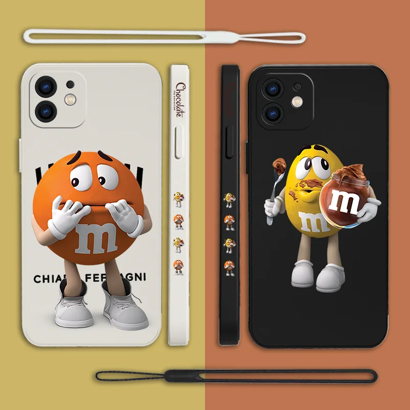 M-Mini -C-Chocolate-Beans Phone Case For iPhone 15 14 13 12 11 Pro Max Mini X XR XS MAX SE20 8 7 Plus Silicone with Hand Strap