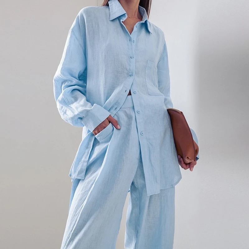 

Casual Sets Women Fashion Vintage Long Sleeve Top 2 Piece Set Solid Pockets Single Breasted 2025 New Autumn Winter Pant Sets