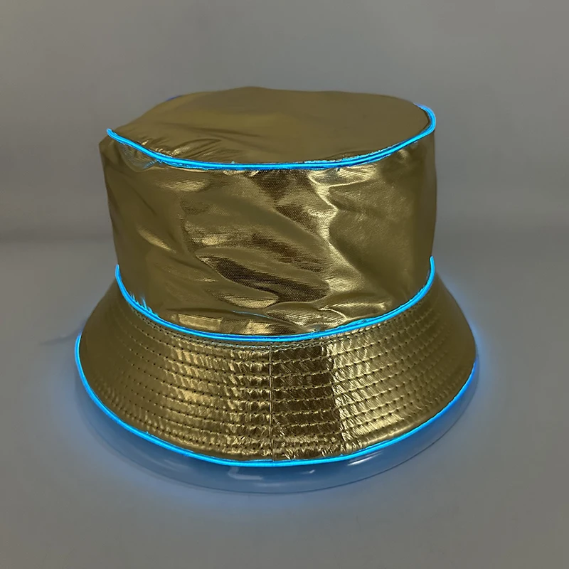 1 pc Adult Decorative Gold Bucket Hat Attractive Night Hats Glowing LED Caps Hats Flashing In The Dark Night