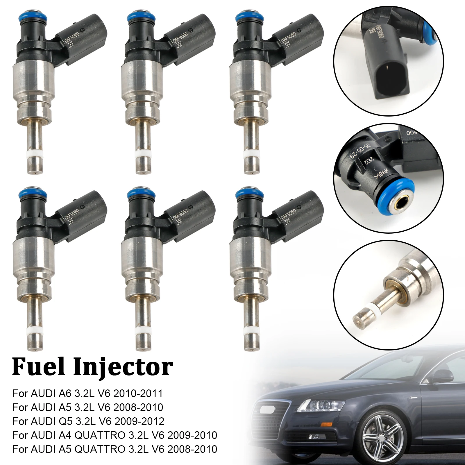 Areyourshop 6PCS Fuel Injector 06E906036F Fit Audi Q5 A4 A5 A6 3.2L V6 2008 2009 2010 2011 0261500037