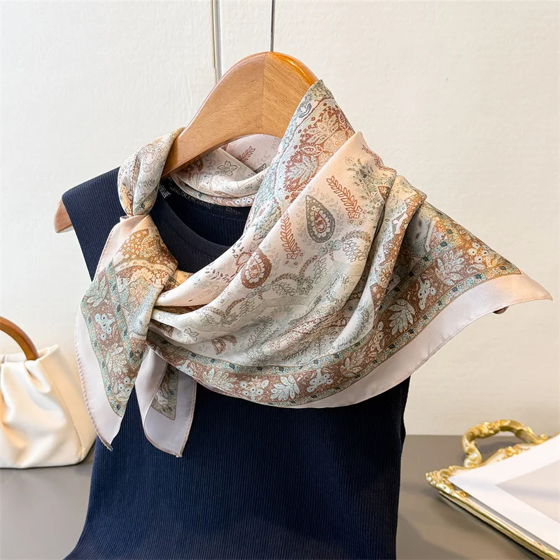 

New Vintage Paisley Print Shawl Square Scarf for Women Satin Fashion Wraps Neckerchief Female Hair Bands Ribbon Headband Bandana