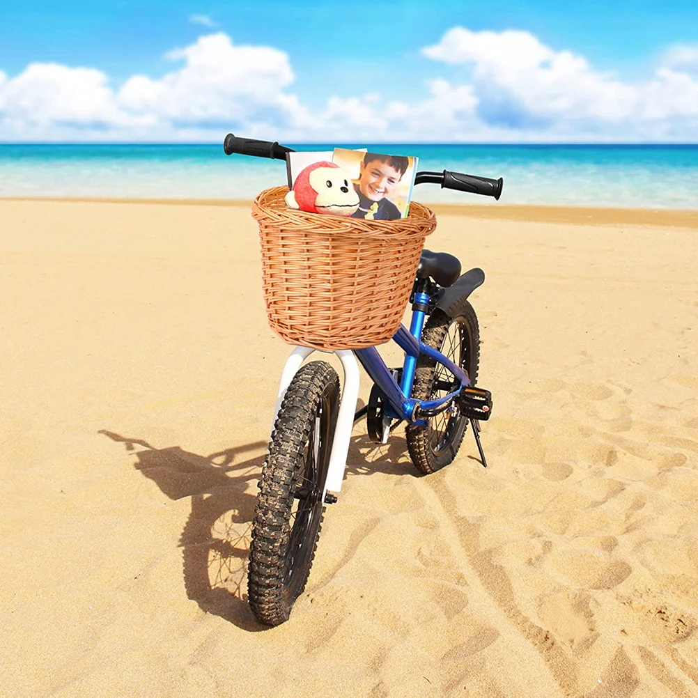 

Small D Shape Bicycle Basket Natural Handmade Wicker Front Handlebar Basket Detachable Bike Storage Durable Outdoor