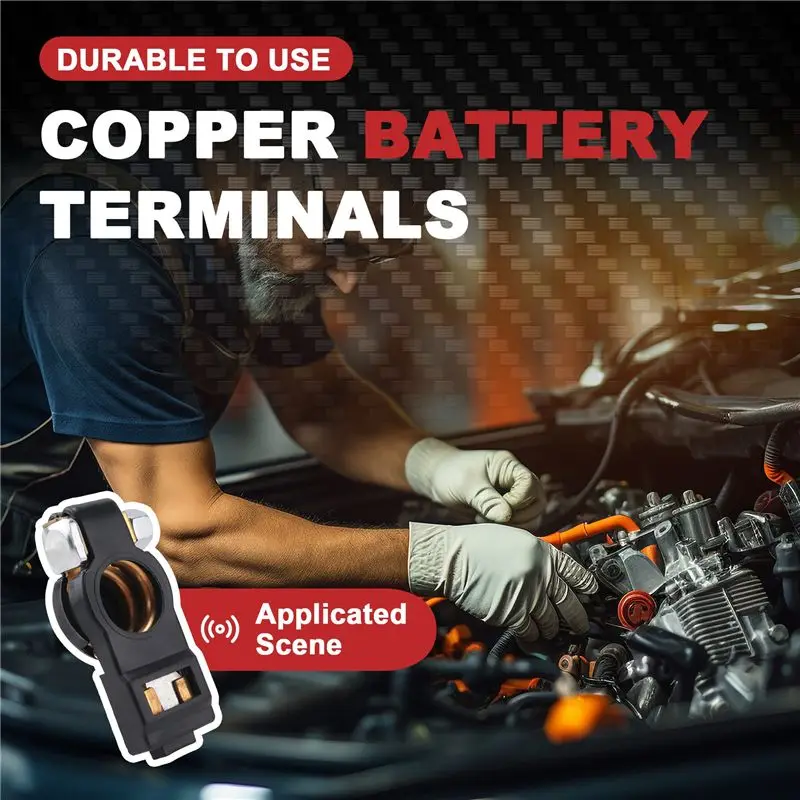 AEE3-8Pcs Copper Battery Terminals Negative And Positive Terminal Clamps Connectors With Copper Ring Assortment Kit For Car