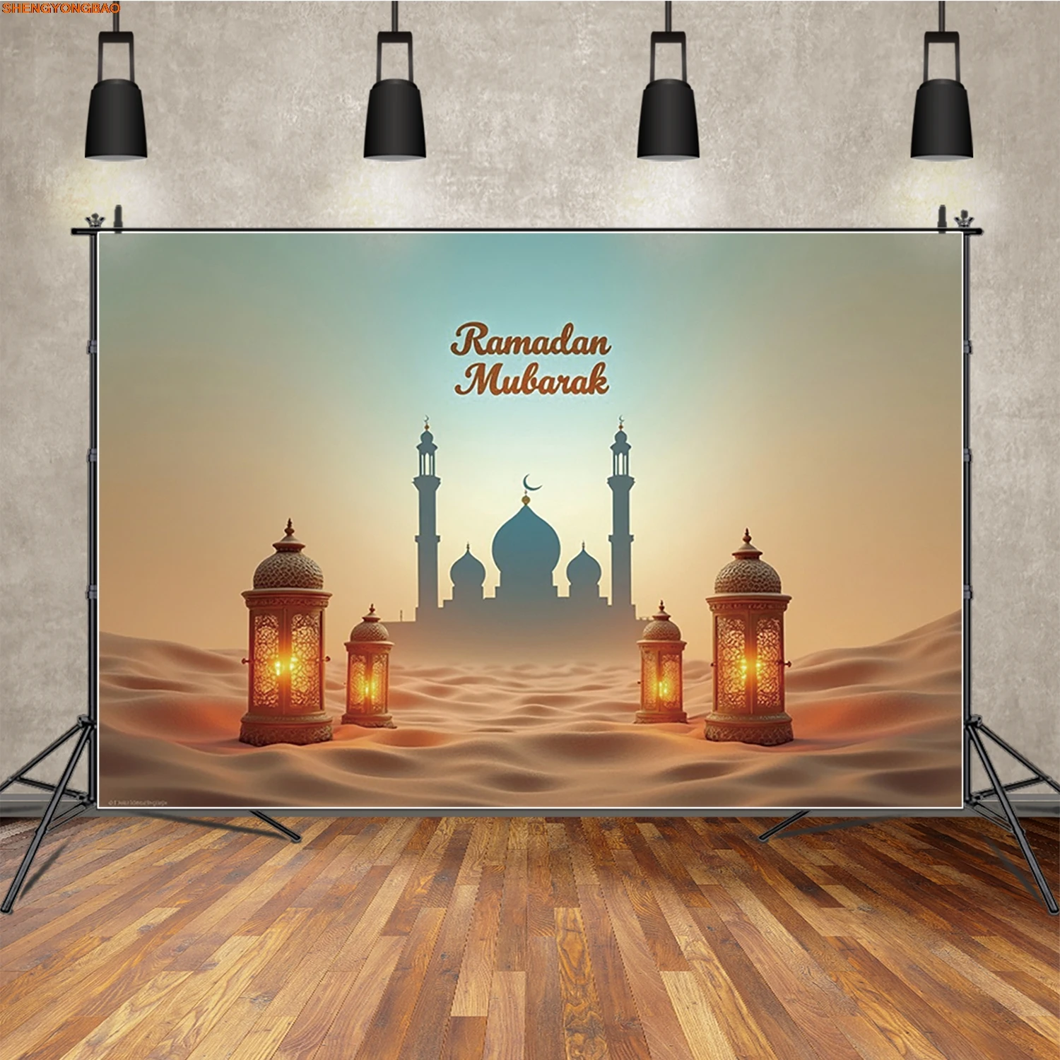 

Eid Mubarak Mosque Backdrop Photography Lantern Desert Islamic Photozone Background Party Event Decoration Banner