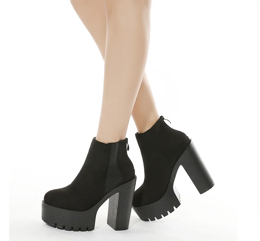 Sexy Black Women elastic fabric Boots High Heels Boots Fashion Round head Ankle Boots High Heels Platform Women's Dance Boots