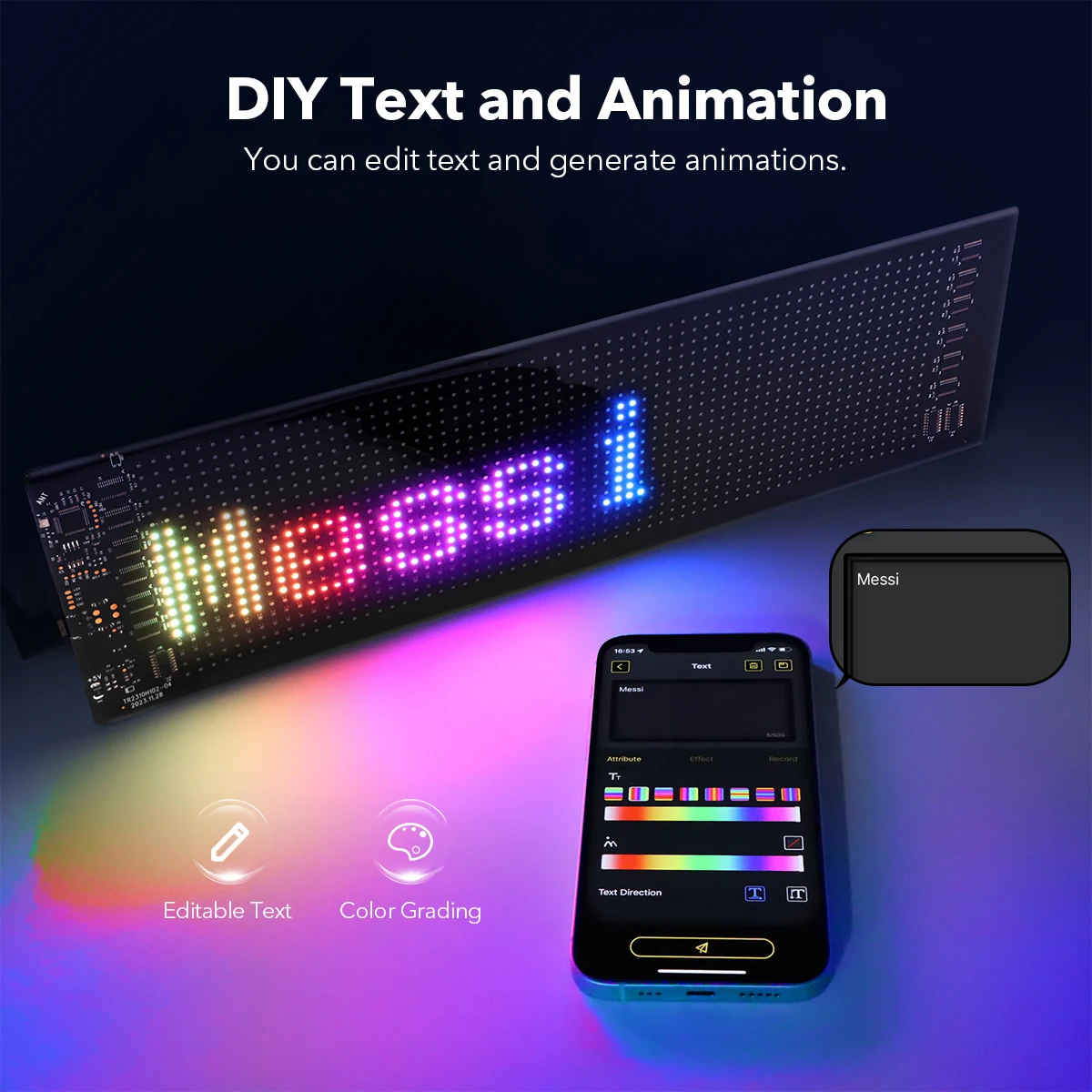 Bluetooth APP Control LED Matrix Pixel Panel,USB 5V Flexible RGB Pattern Graffiti Scrolling Text Animation Display Board Screen