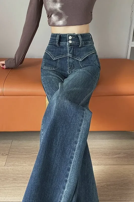 2025 Summer New High-waist Jeans for Women Versatile Slim and Tall, Straight and Loose Wide-leg Floor Trousers