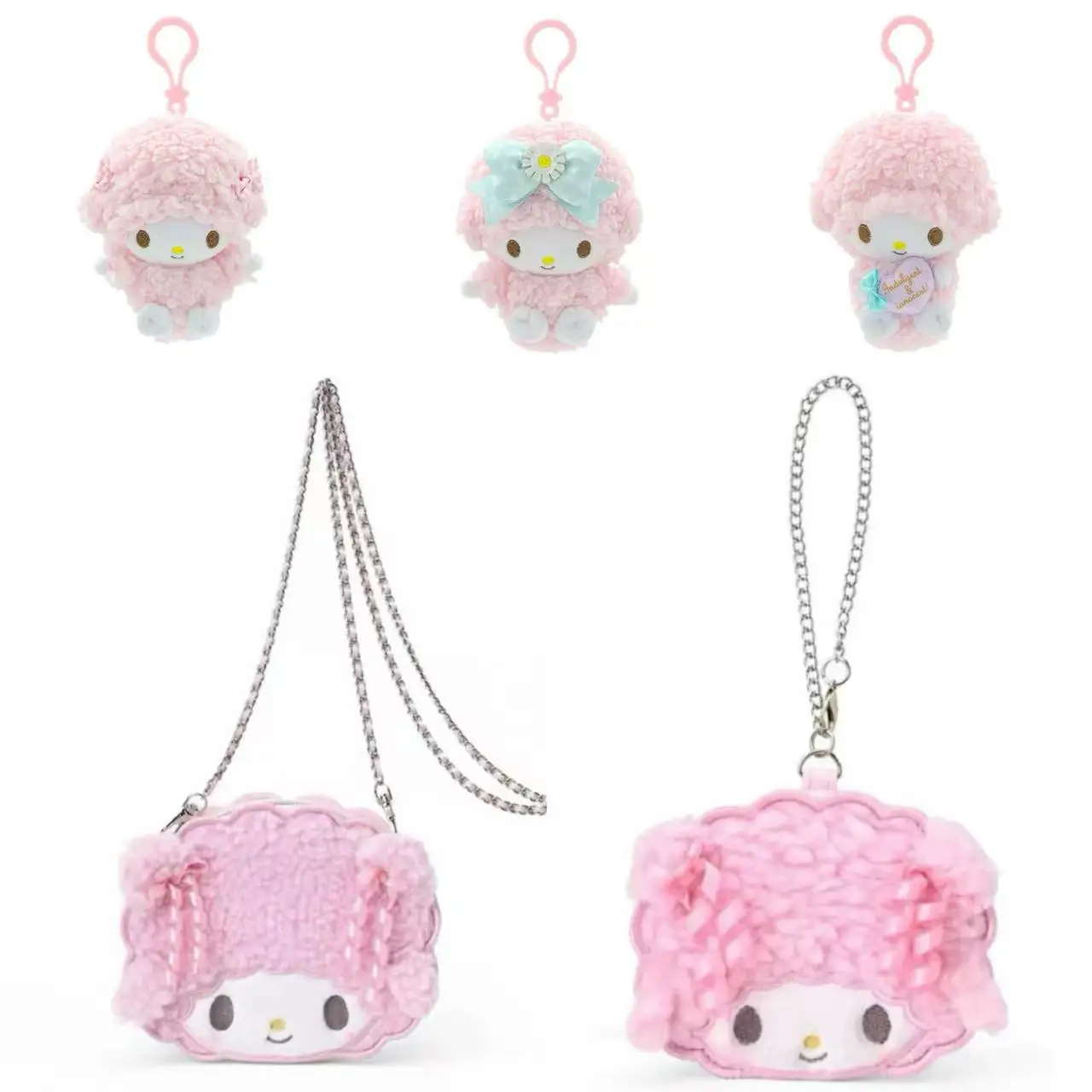 Sanrio My Sweet Piano Ribbon Ciondolo bambola di peluche con cuore soffice My Melody Borsa a tracolla con pecora rosa Portamonete Regalo appeso