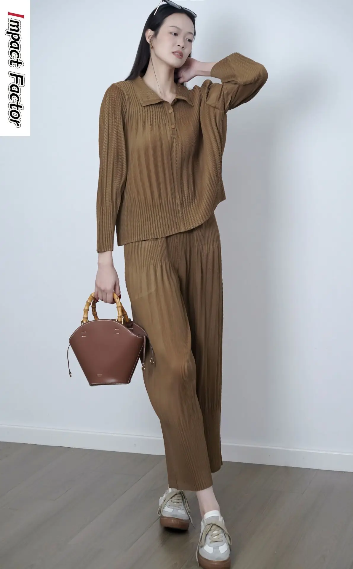 

Брюки Miyake Folds: Новинка весенней коллекции, однотонные, свободные, тонкие, эластичные, модные, повседневные, укороченные (7/8)