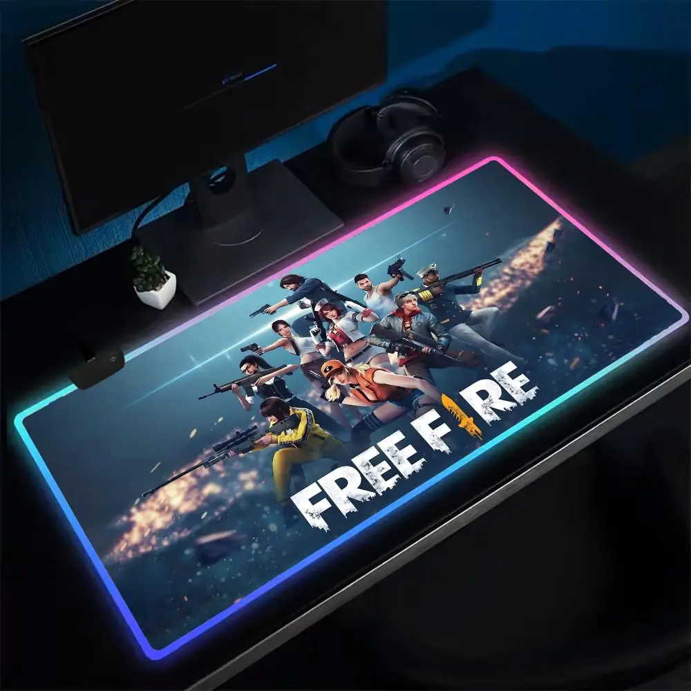 15-F-Free F-Fire Gamer Mouse Pad Anime Gaming Mouse Pad LED Table Pads Backlit Rubber Desktop XXL Mousepad RGB Desk Mats