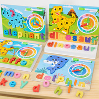 2 in 1 Wooden Drawing Spelling Board Montessori Educational Toys Animal Time Clock Cognition Game Children for Kids Early Learn
