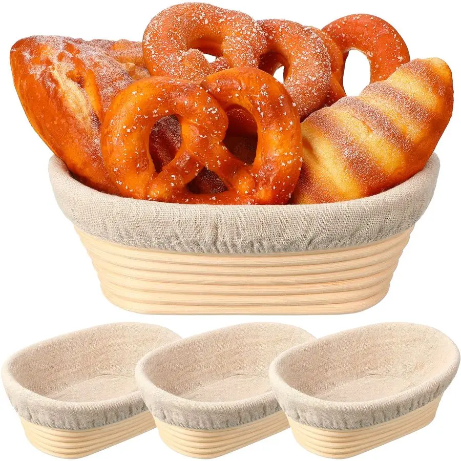 

of 4 Bread Proofing Basket 8 Inches Oval Shaped Sourdough Bread Proofing Bowl with Liner Rising Rattan Banneton Bowl for Dough B