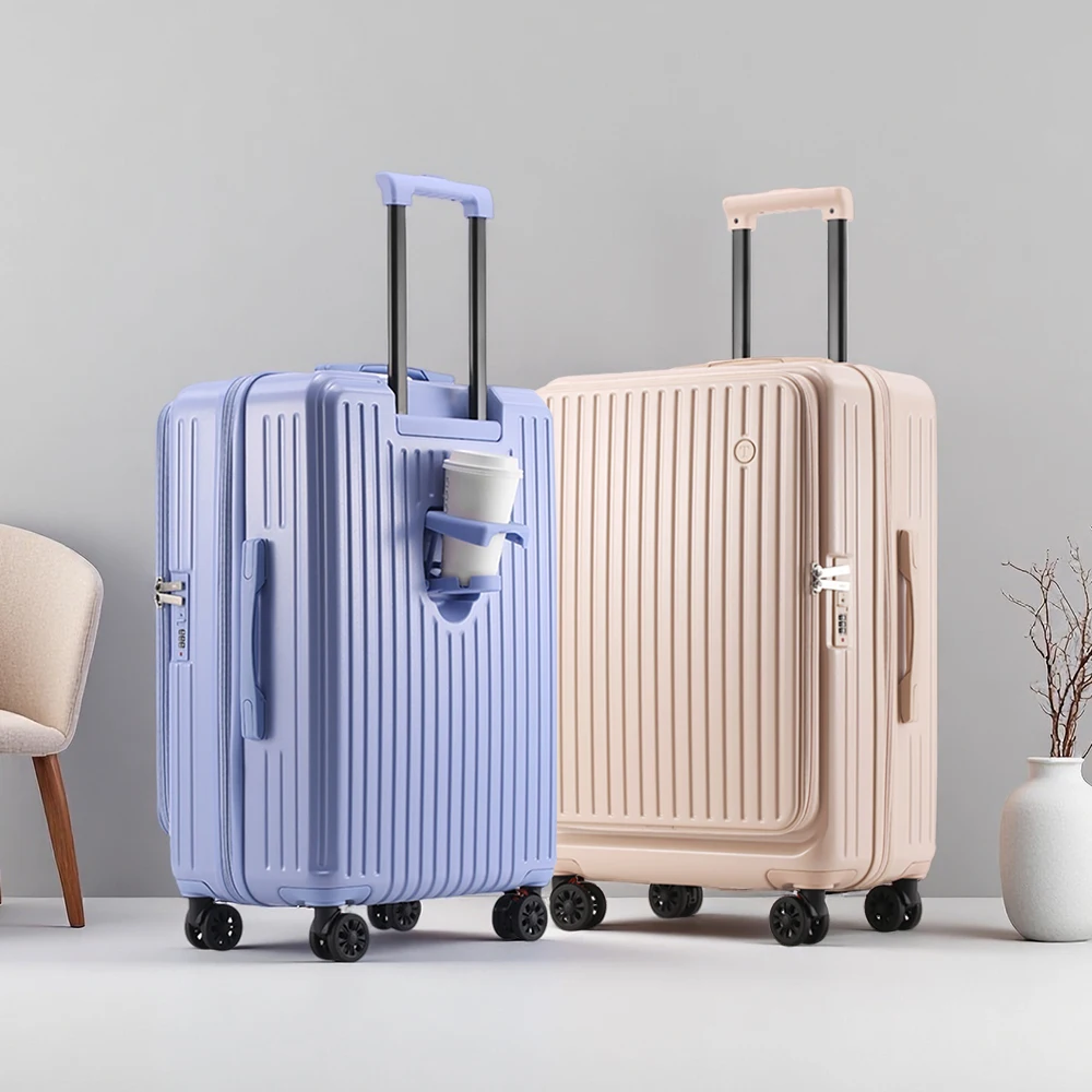 سعة كبيرة قابلة للتوسيع حقيبة متعددة الوظائف الجانب افتتاح الأمتعة الصعود حامل الكأس عجلات الفرامل امتصاص الصدمات