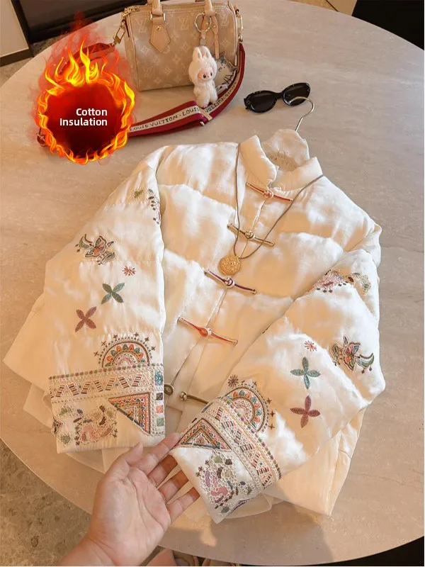 

New Chinese Sle Cotton Jaet Women's Winter Faion High-End Feeling Anti-Aging Stand Collar New Year's Top Trendy