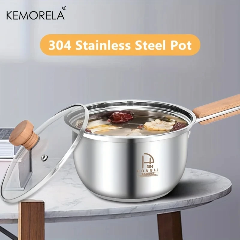 304 Stainless Steel Small Milk Pot With Wooden Anti-Scalding Handle  Soup Pot Suitable For Hot Milk A Must-Have For The Kitchen