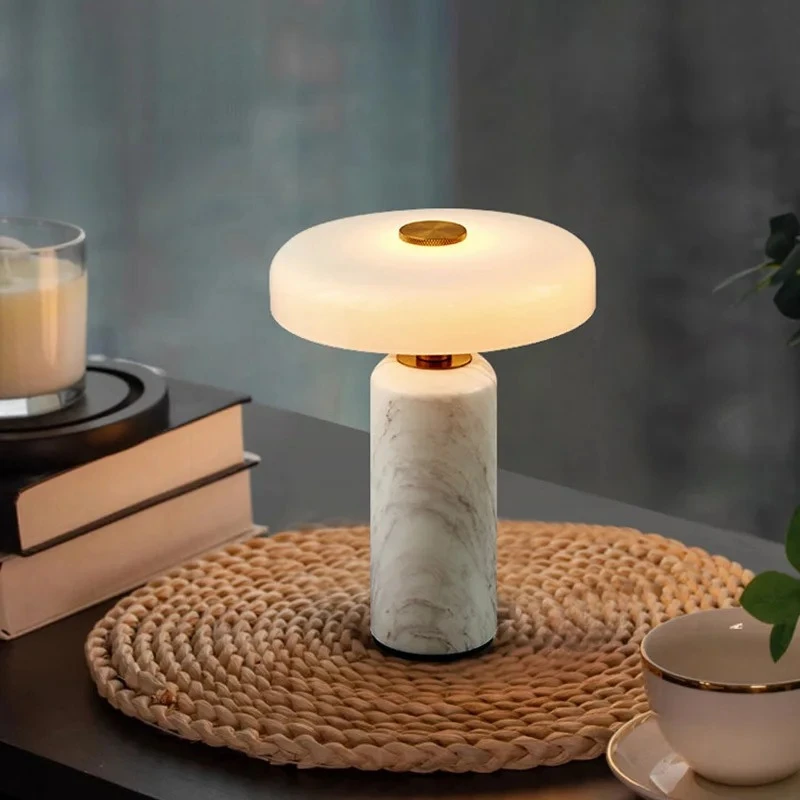 MAISU Danish Portable Rechargeable Marble Desk Lamp Touch Switch Dimmable LED for Bedroom Bedside Living Room Study Reading