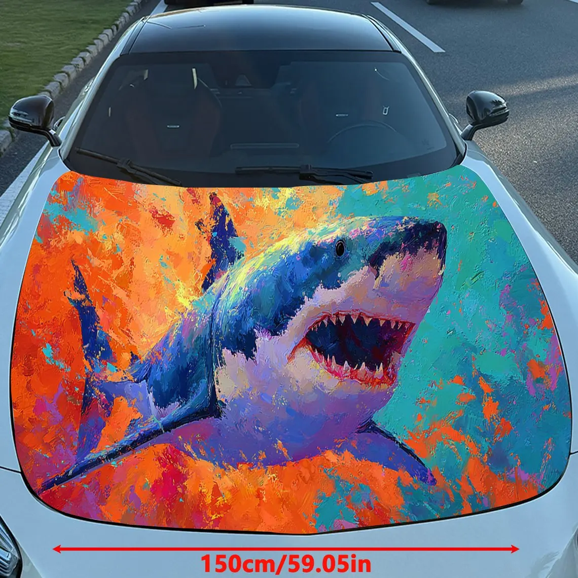 Bold Colorful Shark Car Hood Stickers - Self-Adhesive, Waterproof and Durable Vinyl Wrap, Decorate And Protect Your Car - The Gi