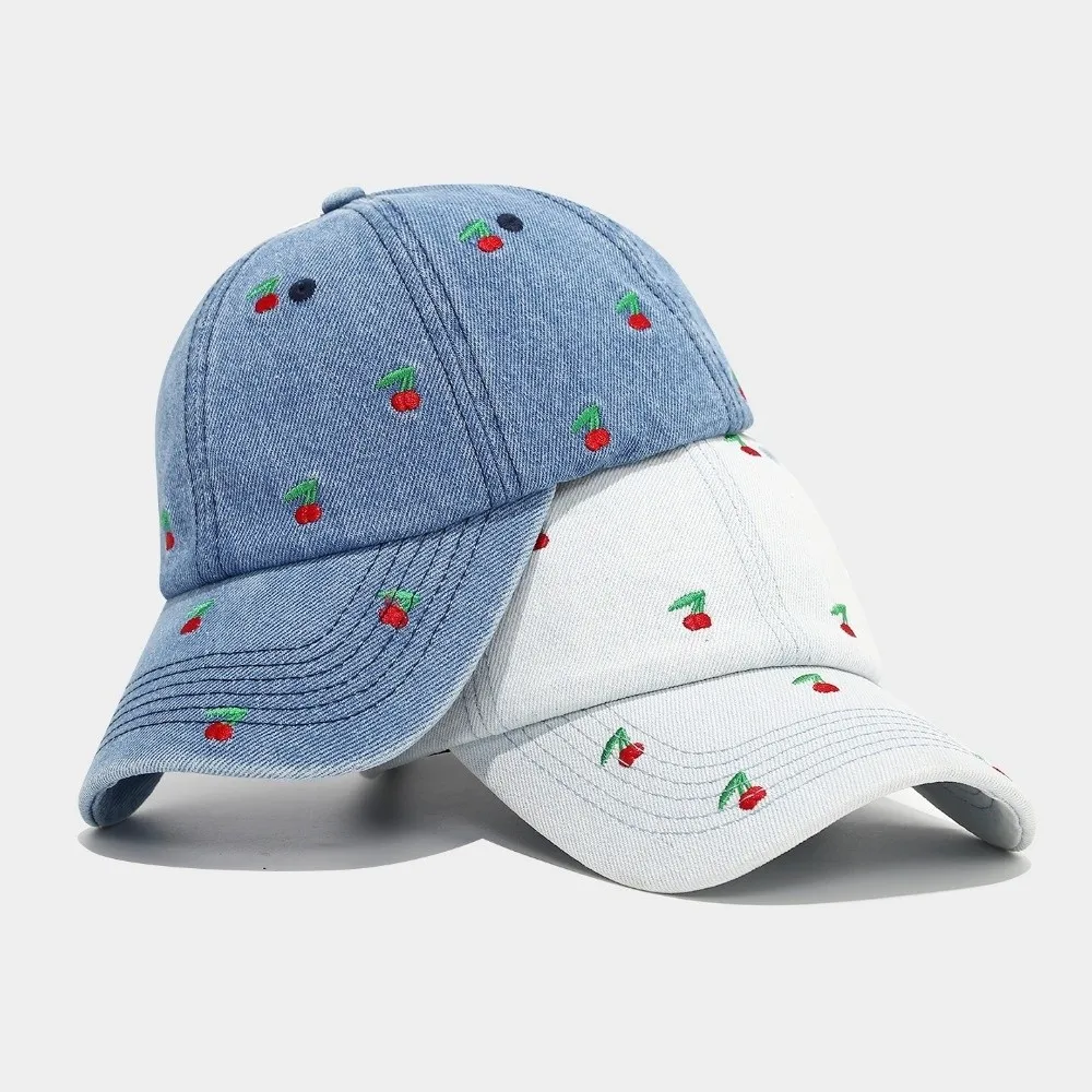Trendy Denim Baseball Caps Lemon Love Cherry Embroidery Adjustable Trucker Cap Breathable Gorras Para Hombres Unisex